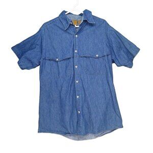 VTG Outback Trading Co Mens M Denim Shirt‎ Blue Short Sleeve Pockets Western